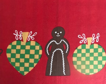 Schwedische quadratische Weihnachtstischdecke Vintage Handdrucker aus den 70er Jahren Yule Folk Design MCM Skandinavische Weihnachtsdekoration