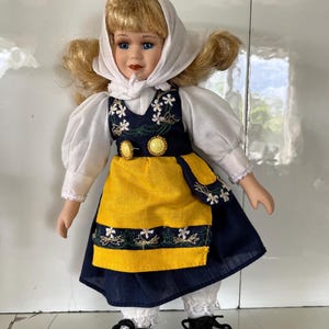 The Swedish National folk dress  Vintage 1970s   Swedish Doll Scandinavian Handi craft Design decor Made in Sweden
