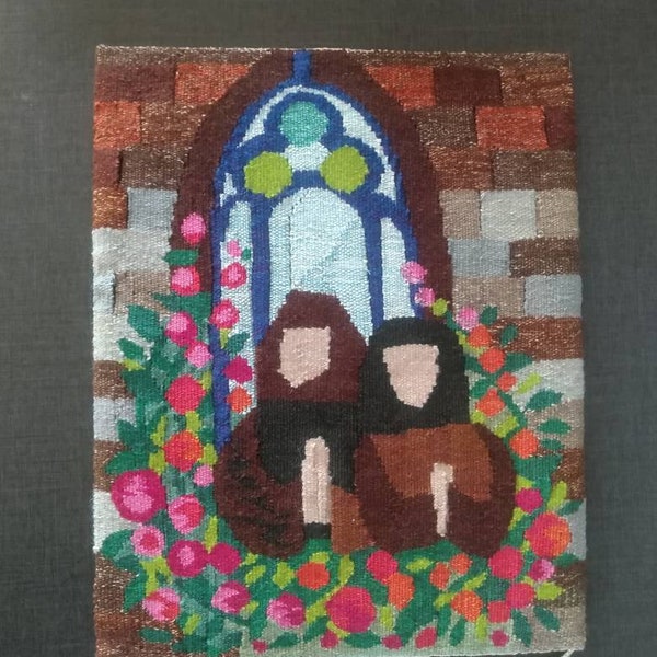 Flemish Woven Swedish Wall Tapestry Church Monestry  Vintage Woll Art Signature UA