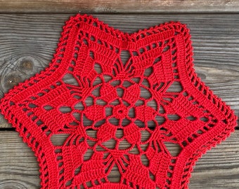 Three Crocheted Red Doolies Swedish Christmas Vintage Design Handmade  Handicraft Scandinavian MCM