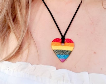 Rainbow Heart LGBT Pride Pendant Necklace, Gay / Lesbian Pride Flag Necklace, Polymer Clay Rainbow Necklace, LGBTQ LGBT Love is Love Jewelry