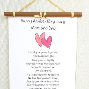 Personalized Mum and Dad anniversary poem, anniversary gifts for parents, romantic poem to parents on their wedding day  from daughter, son