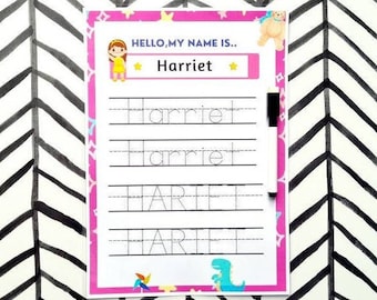 Feuille d’écriture de nom personnalisée, Apprendre à écrire un tapis de pratique de nom pour les enfants, Effacer à sec tableau de noms personnalisé, Apprentissage préscolaire, Jouet éducatif