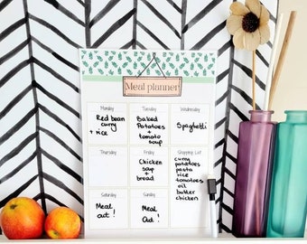 Reusable Weekly Meal Planner and Shopping List, Dry Erase Meal Planner, A4 Laminated Planner with Whiteboard pen, Kitchen Wall Planner Board
