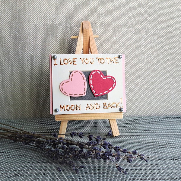 Mini Canvas Art, Love You to the Moon and Back, Cute Desk accessories, Romantic gifts for her, Girlfriend Birthday gift, Christmas gift