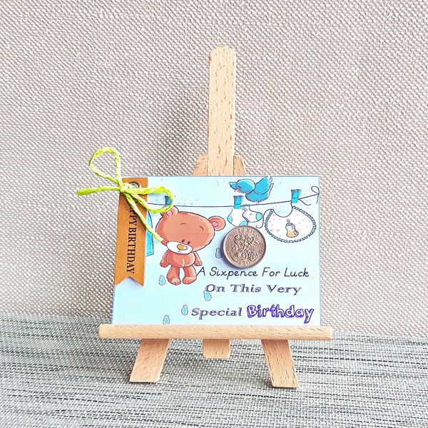 New Baby card with Lucky sixpence coin for Baby Birthday gift, Gift for New Mum, First Baby gift, First birthday party gift, Baby shower