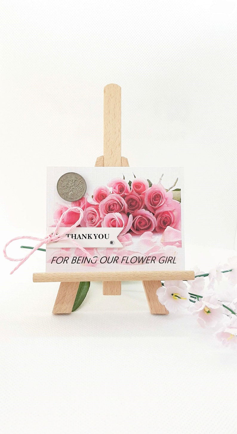 Lucky silver sixpence card for Flower Girl wedding favour keepsake gift from bride and groom Thank you for being my Flower Girl