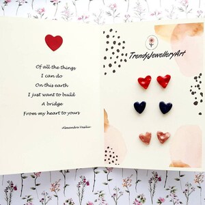 Mini orecchini a borchie dainty cuore set con carta poesia I Love you, regalo romantc personalizzato per lei, regalo di compleanno ragazza carina, anniversario