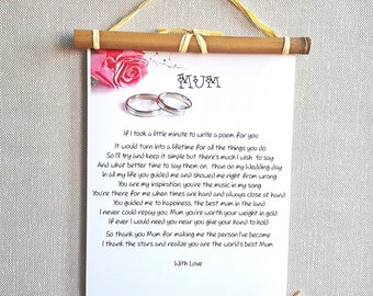 Personalized Mother of the bride framed poem print, Wedding Thank you Gift from bride to Mum, Custom Wedding keepsake Gift for Mother, Mom