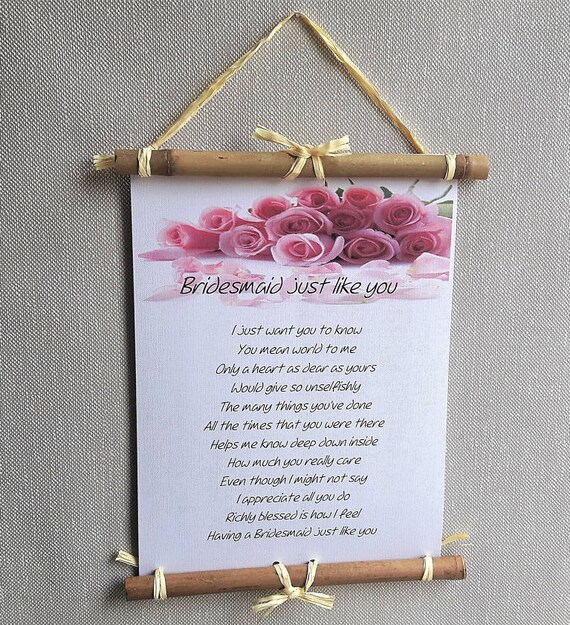 Bridesmaid Thank You Gift Ideas Personalized Wedding Poem To Etsy