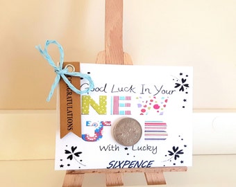 Good luck New Job gift, Graduation Card with silver lucky coin, Congratulation gift, Graduation Gift for Boss, Job promotion, Well done gift