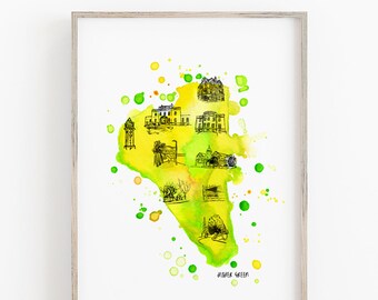 Hither Green Art Print - South London Wall Art - Map Artwork - Large Colourful Print