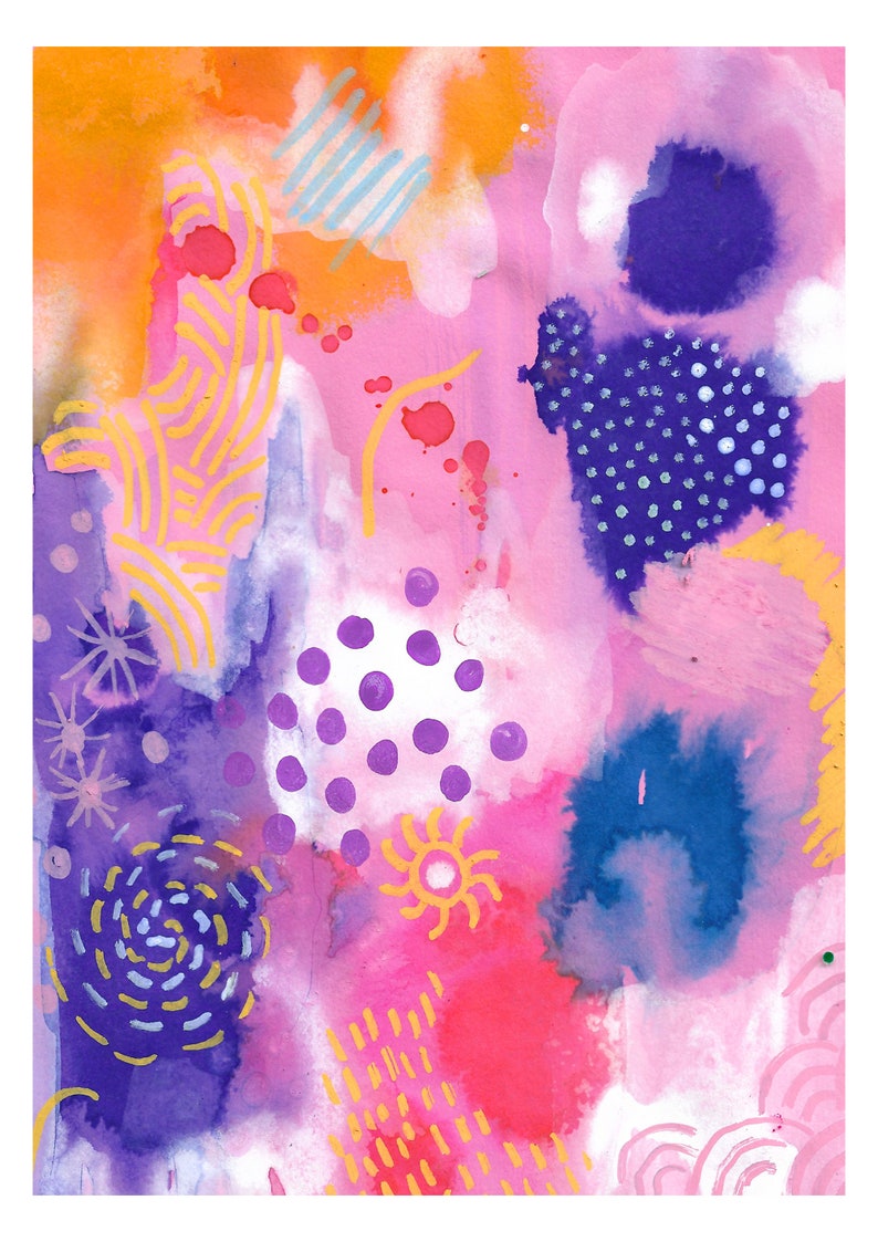 Pink Purple Orange Abstract Art Print Abstract Maximalism Etsy
