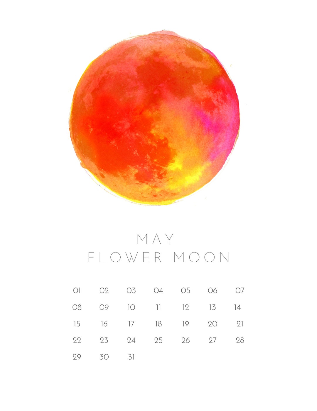 Any Year Printable Calendar Full Moon Names Lunar Calendar Etsy