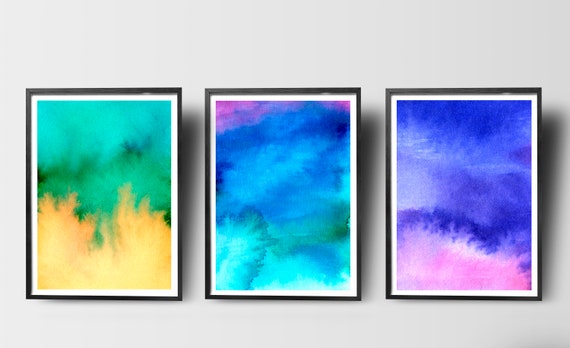 Set of 3 Abstract Watercolour Prints Triptych Art Prints | Etsy