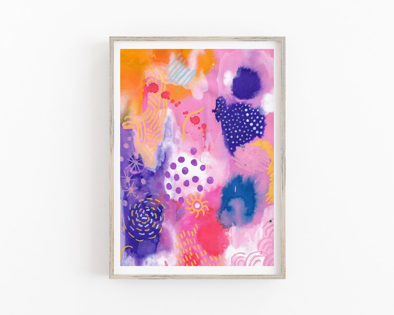 Pink Purple Orange Abstract Art Print Abstract Maximalism Etsy