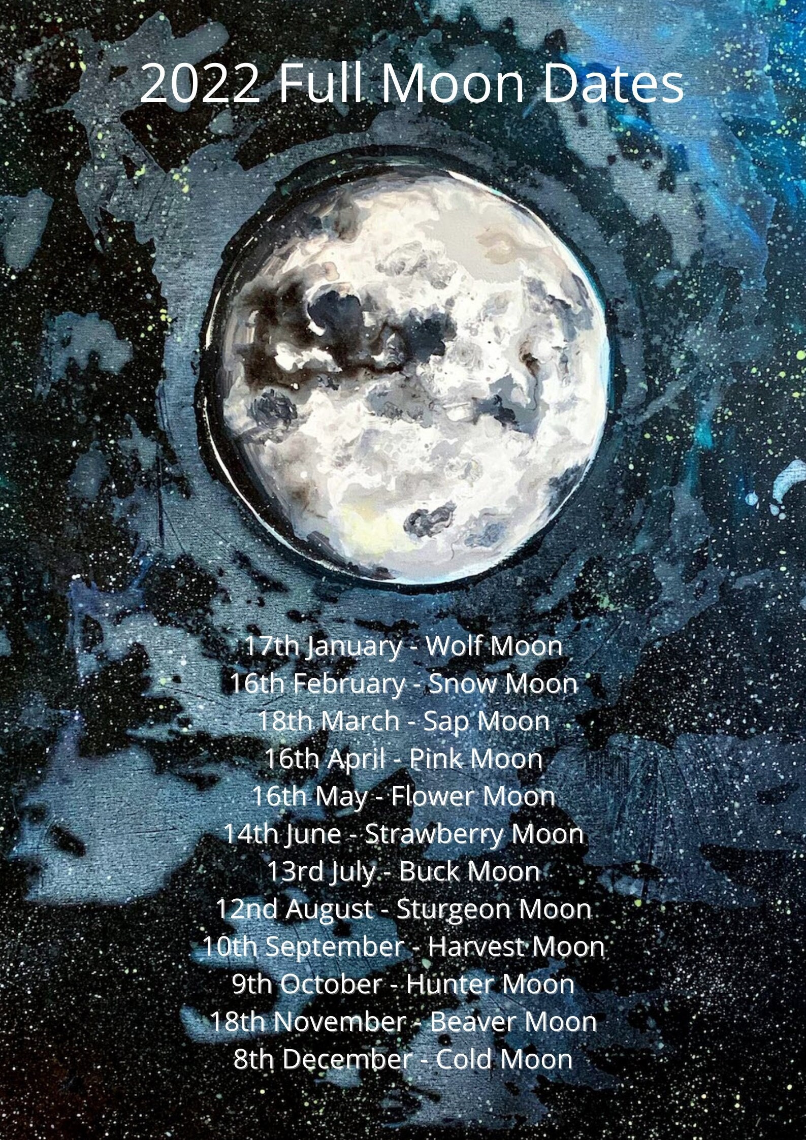 2022 Full Moon Schedule Full Moon Calendar 2022 Printable Full Moon Dates Digital | Etsy Ireland