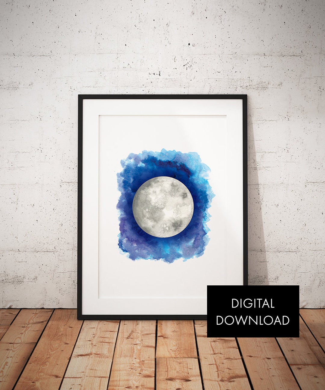 Full Moon Art Print Instant Download Art Print Blue - Etsy