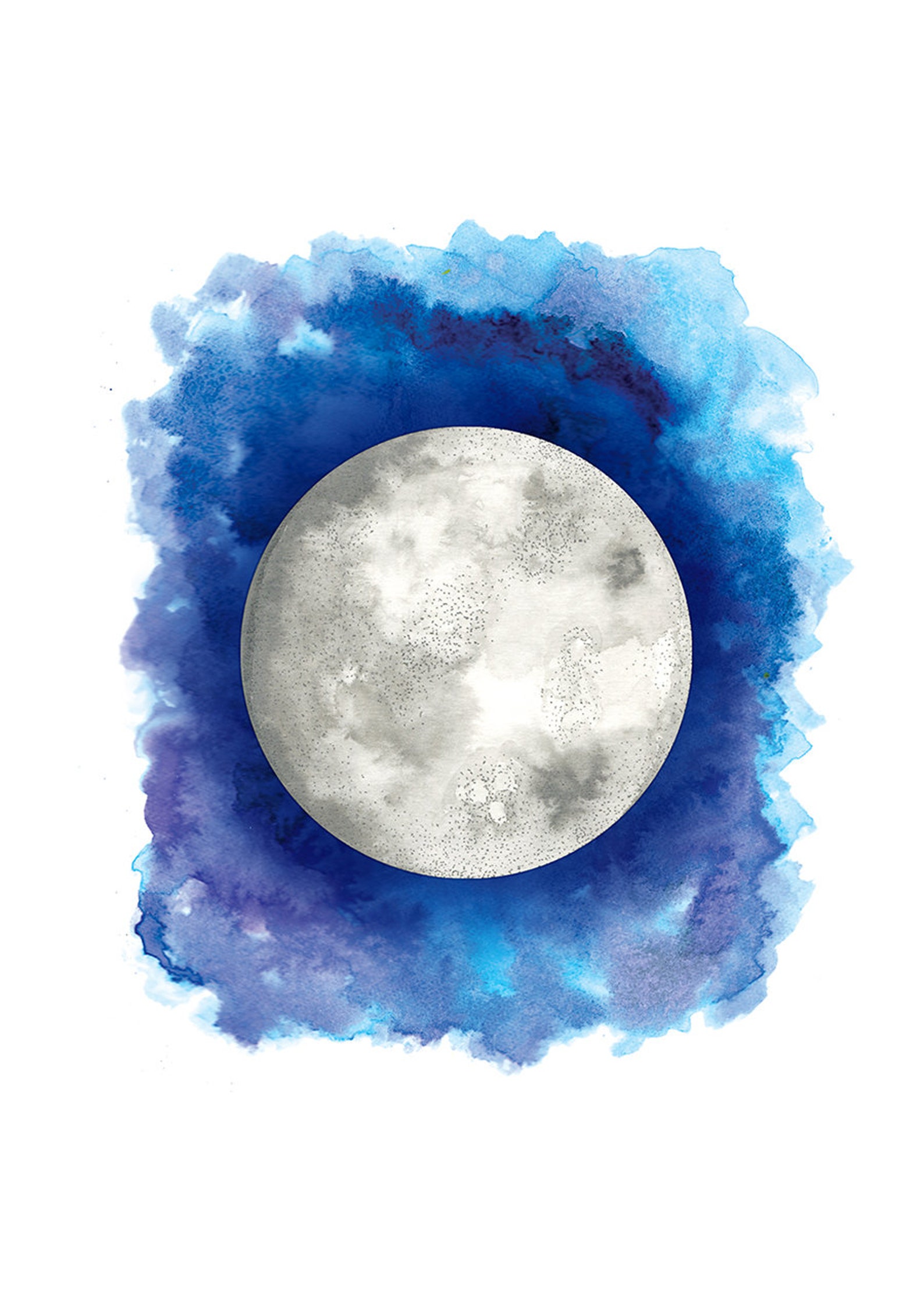 Full Moon Art Print Instant Download Art Print Blue - Etsy