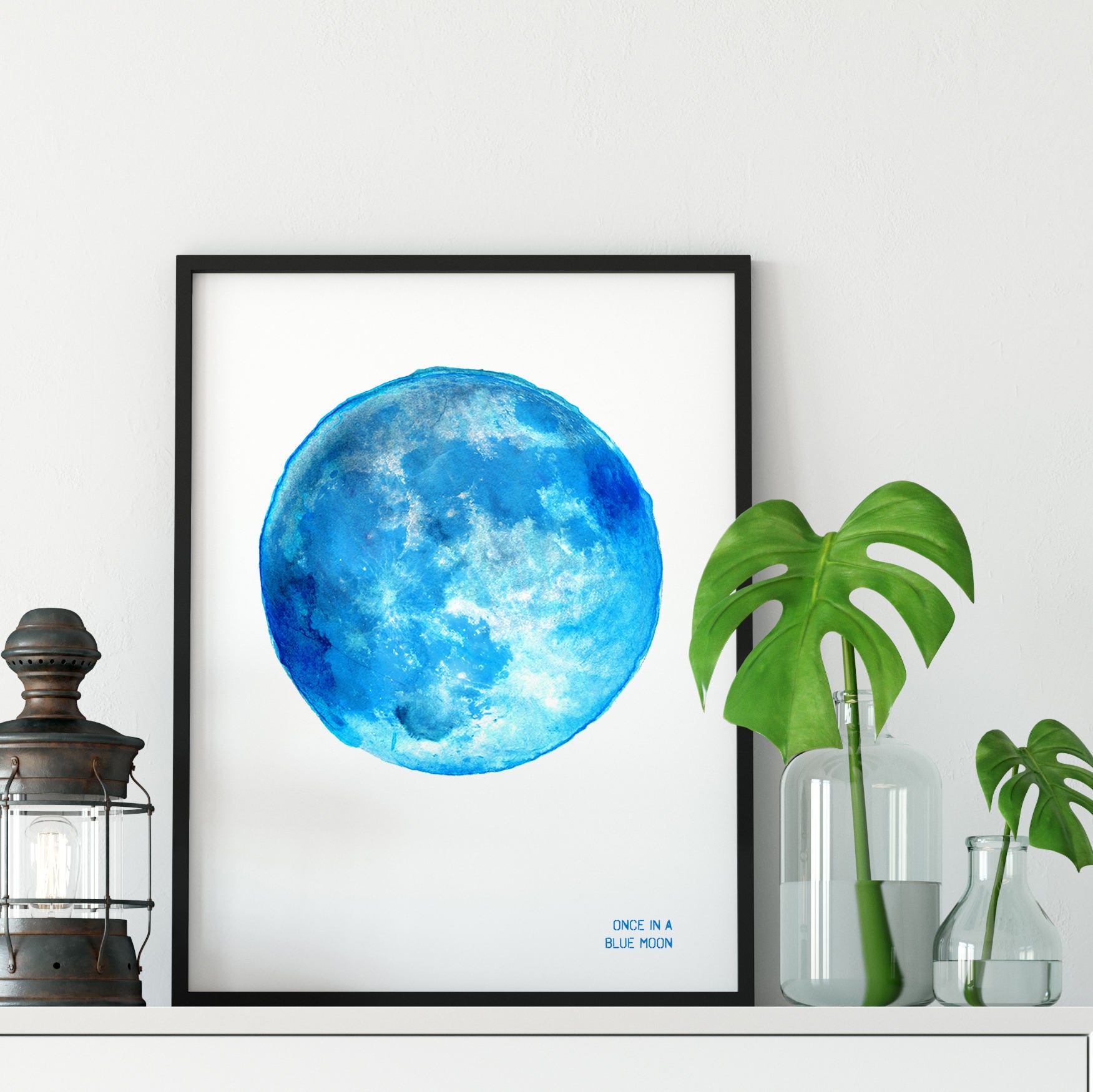 Moon Art Print Blue Moon Watercolour Moon Wall Art Etsy