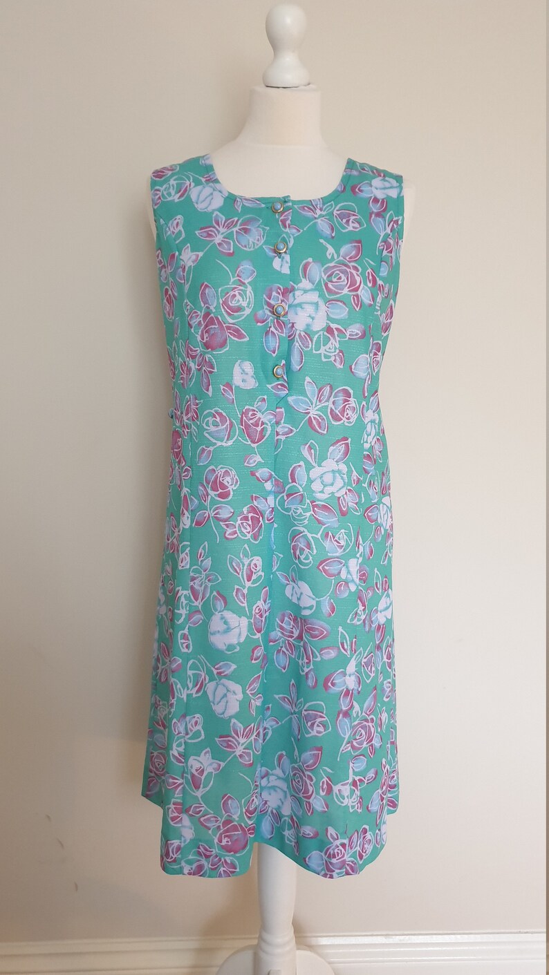 Vintage 80s Red Blue Yellow Green Floral Summer Dress 10 12
