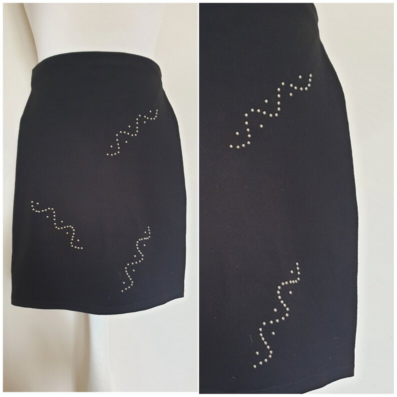 90s skirt Vintage skirt Vintage clothing Bodycon skirt Ladies skirt UK 8 Vintage 90s Black Stud Bodycon Skirt Womens skirt