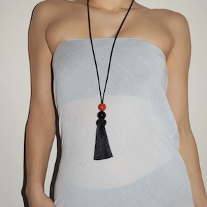 Black Tassel Gemstone Long Necklace