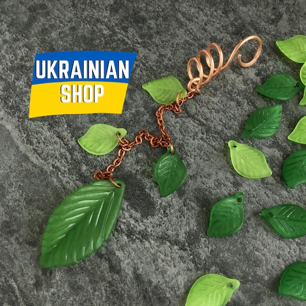 Ukraine shops Leaf dread bead elf jewelry summer elves loc jewelry boho dreadlock bead hair jewelry for braids Ukraine shops