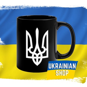 Ukraine Trident Mug White Zelensky Ukrainian Coat of Arms Tryzub 11oz Black Coffee Mug