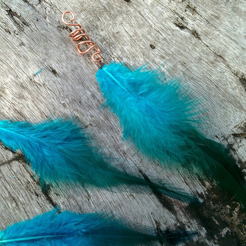 Feather loc jewelry feather for hair feather braid jewelry hair feathers dread bead copper boho dreadlock bead faux loc jewelry accessory image 1