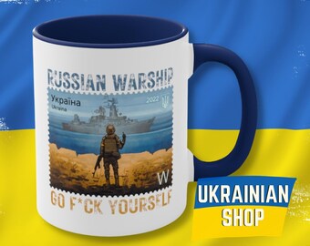 Russian warship go f yourself Stamp Mug New Limited Postage Stamp 11oz Accent Coffee Ukraine Shops