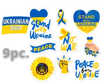 Ukrainian Artists Ukraine Heart Sticker Pack 9pc. Peace for Ukraine Flag Sticker Set Sunflower Ukraine Sticker Sheet