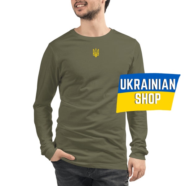 Zelensky Tryzub Green Long Sleeve Military Ukraine Zelenskyy Mens Unisex Trident Crewneck