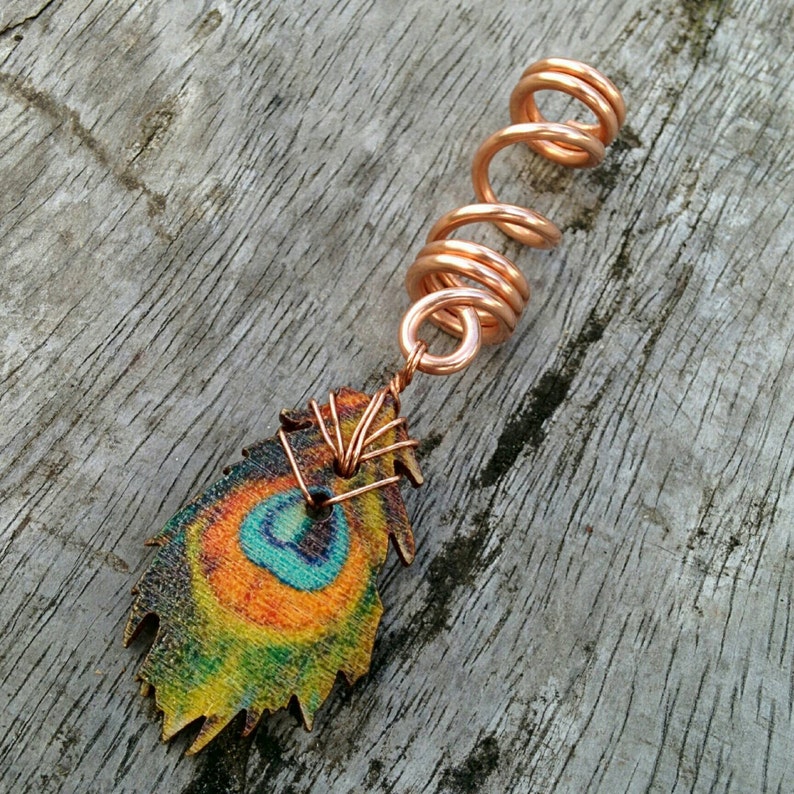 Peacock feather bead boho large hole dreadlock bead feather Etsy