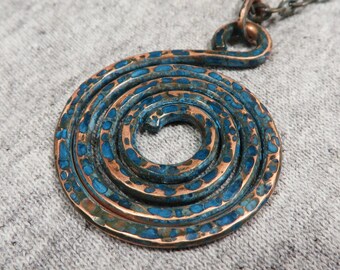 Spiral necklace turquoise pendant patina copper pendant celtic necklace celtic pendant viking pendant viking necklace