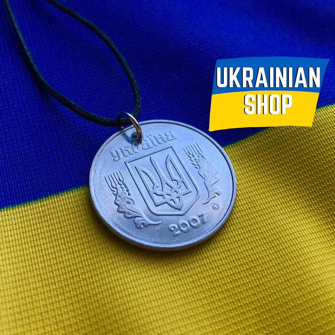 Ukrainian Necklace Ukraine Trident Pendant Ukrainian Tryzub Symbol Coin