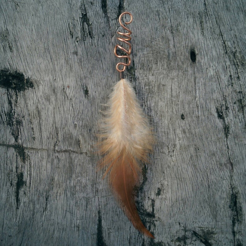 Feather loc jewelry feather for hair feather braid jewelry hair feathers dread bead copper boho dreadlock bead faux loc jewelry accessory image 3