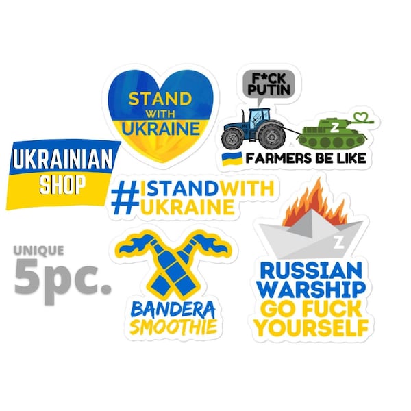 Ukraine Shops Stand with Ukraine Sticker Pack 5x Ukrainian flag Sticker Set Sticker Sheet