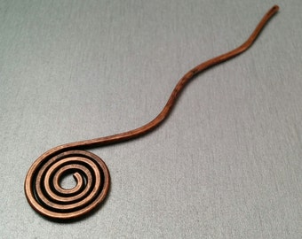 Spiral hair stick copper hair pin swirl  hammered hair stick wavy stick hair jewelry hair accessories copper bookmark  book mark