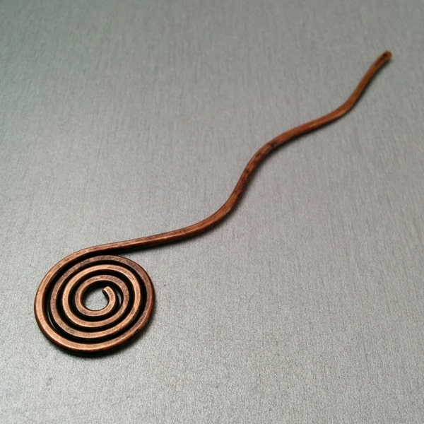 Spiral hair stick copper hair pin swirl  hammered hair stick wavy stick hair jewelry hair accessories copper bookmark  book mark
