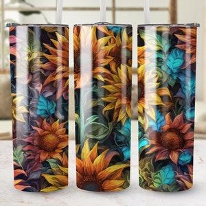 3D Stainglass Sunflower 20 oz Skinny Tumbler Sublimation Design, Straight & Tapered Wrap, Tumbler Wrap, PNG, Instant Download image 1