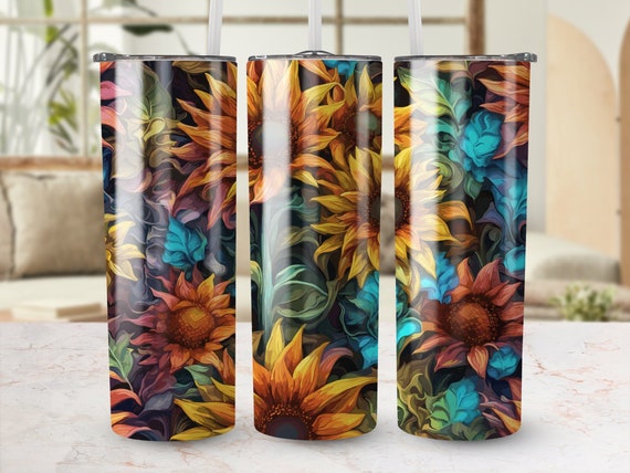 3D Stainglass Sunflower 20 oz Skinny Tumbler Sublimation Design, Straight & Tapered Wrap, Tumbler Wrap, PNG, Instant Download