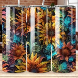 3D Stainglass Sunflower 20 oz Skinny Tumbler Sublimation Design, Straight & Tapered Wrap, Tumbler Wrap, PNG, Instant Download image 2