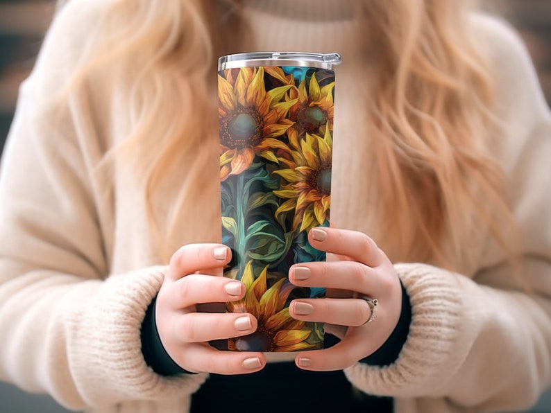 3D Stainglass Sunflower 20 oz Skinny Tumbler Sublimation Design, Straight & Tapered Wrap, Tumbler Wrap, PNG, Instant Download image 6