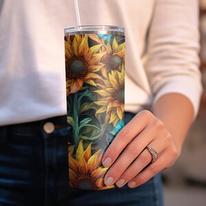 3D Stainglass Sunflower 20 oz Skinny Tumbler Sublimation Design, Straight & Tapered Wrap, Tumbler Wrap, PNG, Instant Download image 5