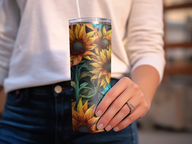 3D Stainglass Sunflower 20 oz Skinny Tumbler Sublimation Design, Straight & Tapered Wrap, Tumbler Wrap, PNG, Instant Download image 5