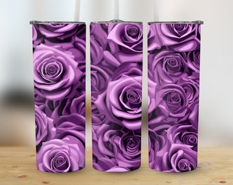 3D Purple Rose Pattern 20 oz Tumbler Sublimation Design, Straight & Tapered Wrap, Tumbler Wrap, Tumbler Png, Instant Download