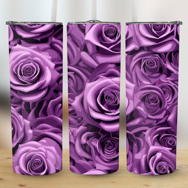 3D Purple Rose Pattern 20 oz Tumbler Sublimation Design, Straight & Tapered Wrap, Tumbler Wrap, Tumbler Png, Instant Download