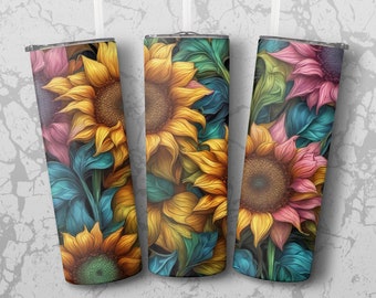 3D Sunflower Tumbler Sublimation Design: Straight & Tapered Wrap (Digital Download)