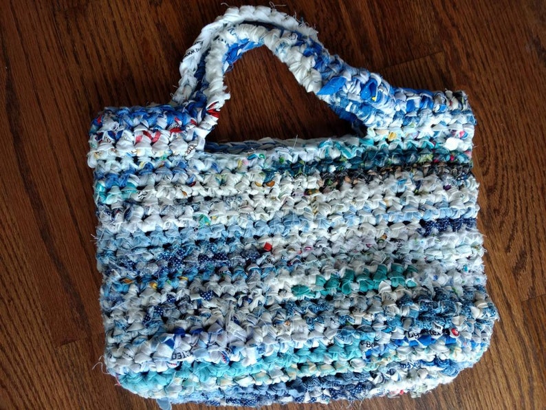 Blue Crochet Rag Handbag